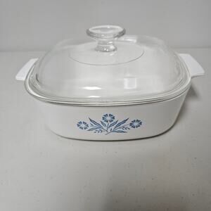 Vintage Corning Ware 2 QT Blue Cornflower Covered Casserole A-2-B & Pyrex Lid